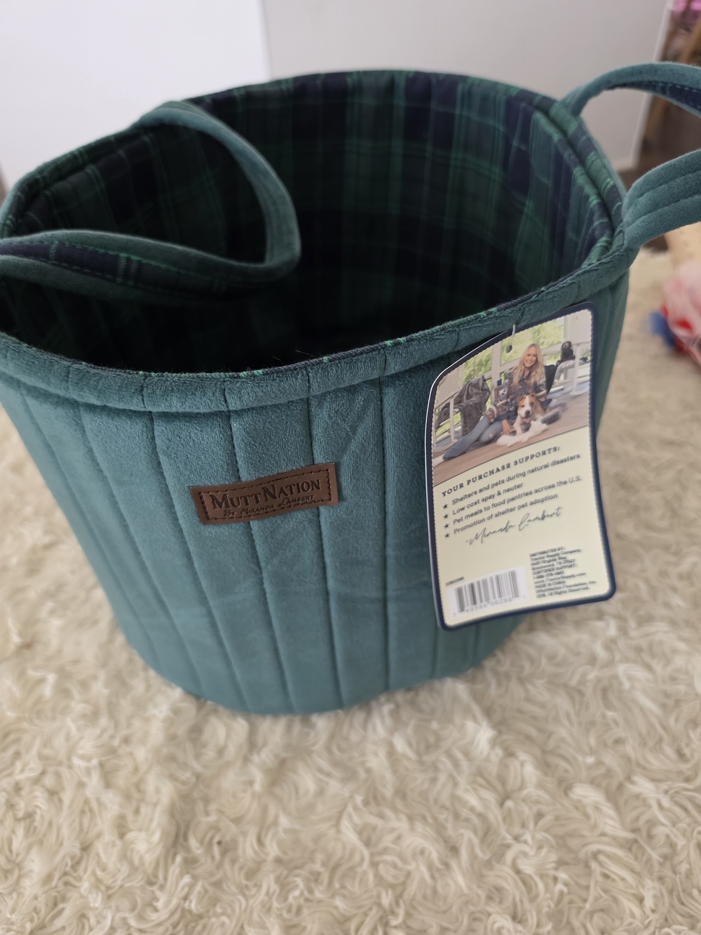 Teal Quilted Storage Basket with Handles